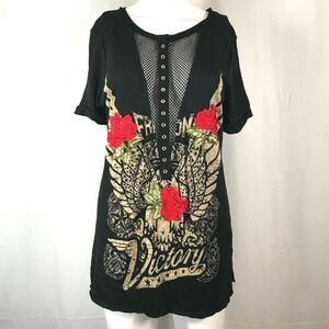 Emory Park Shirt‎ Womens Sz S Black Distressed Angel Wings Victory Cotton Tee
